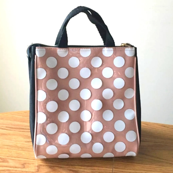 Kate Spade New York CLEAR-COATED Pink White Jumbo Dot Insulated Lunch Tote Bag - Picture 4 of 11